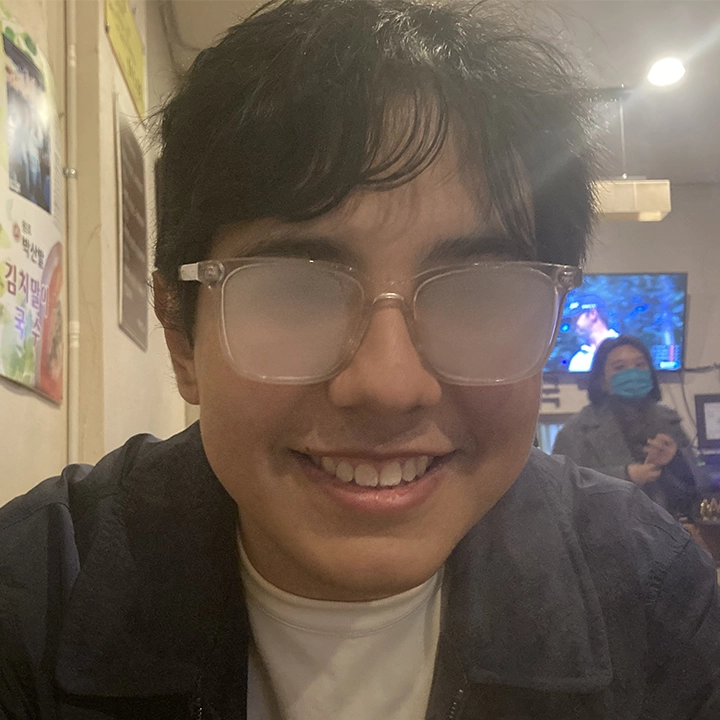 My face, glasses covered with soup steam