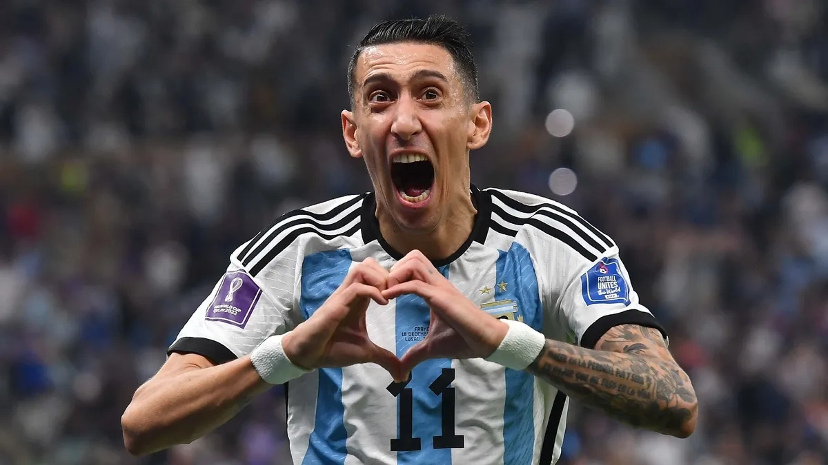 Ángel Di Maria celebrates the second goal of the World Cup Final